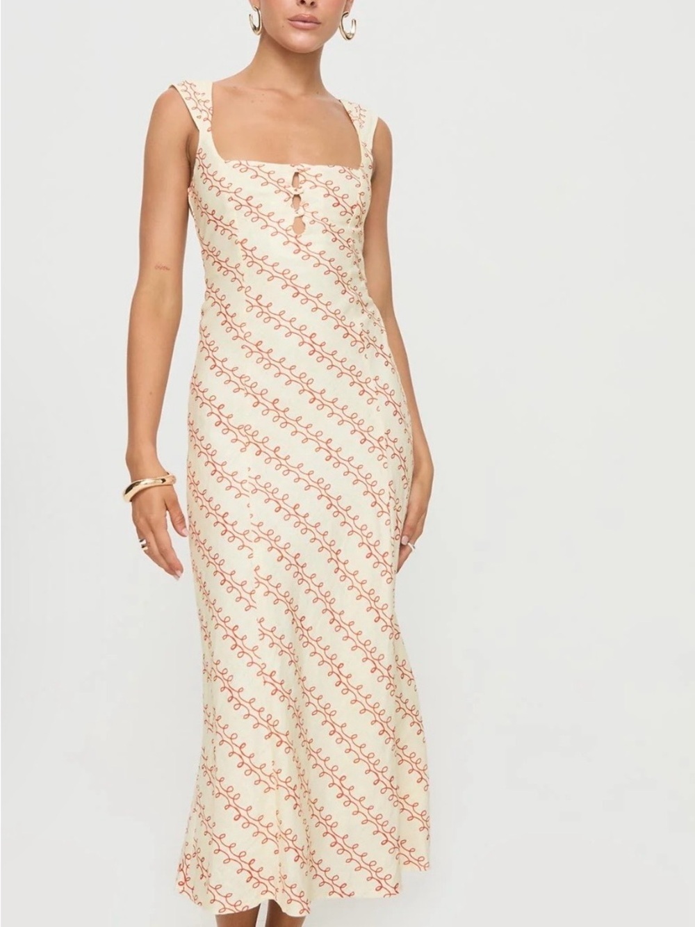 Princess Polly Cream midi Dress with Coral Swirl Print